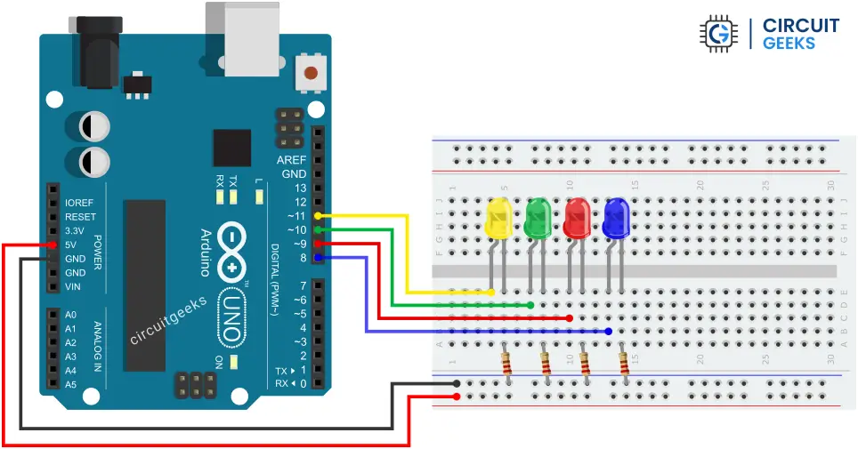 Arduino with Four LED Circuit