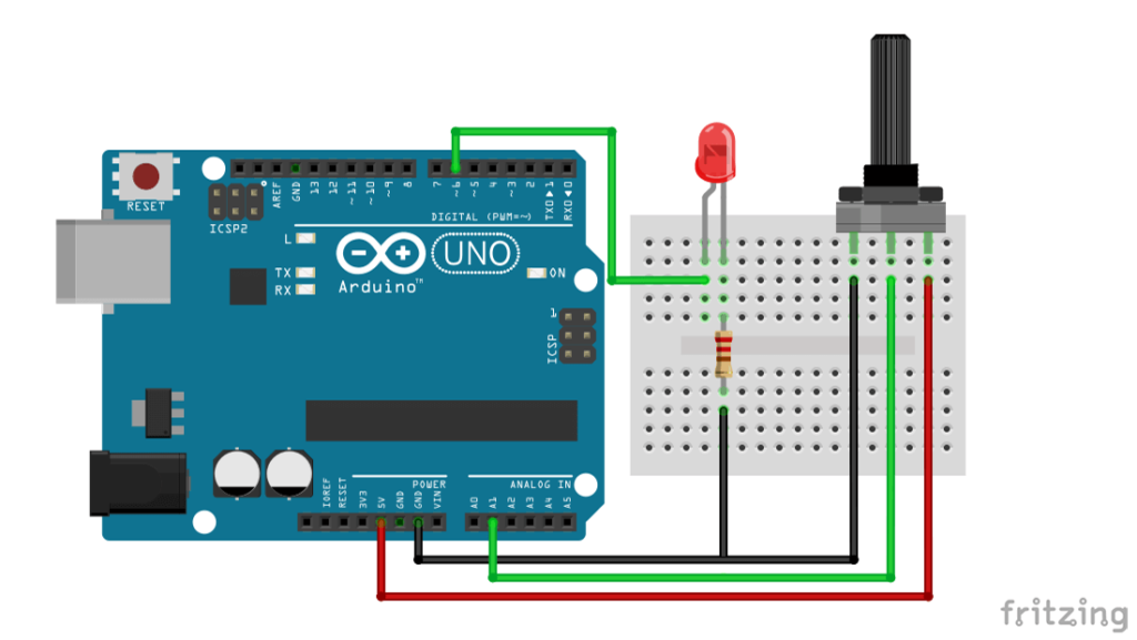 LED Brightness Control using Potentiometer and Arduino PWM