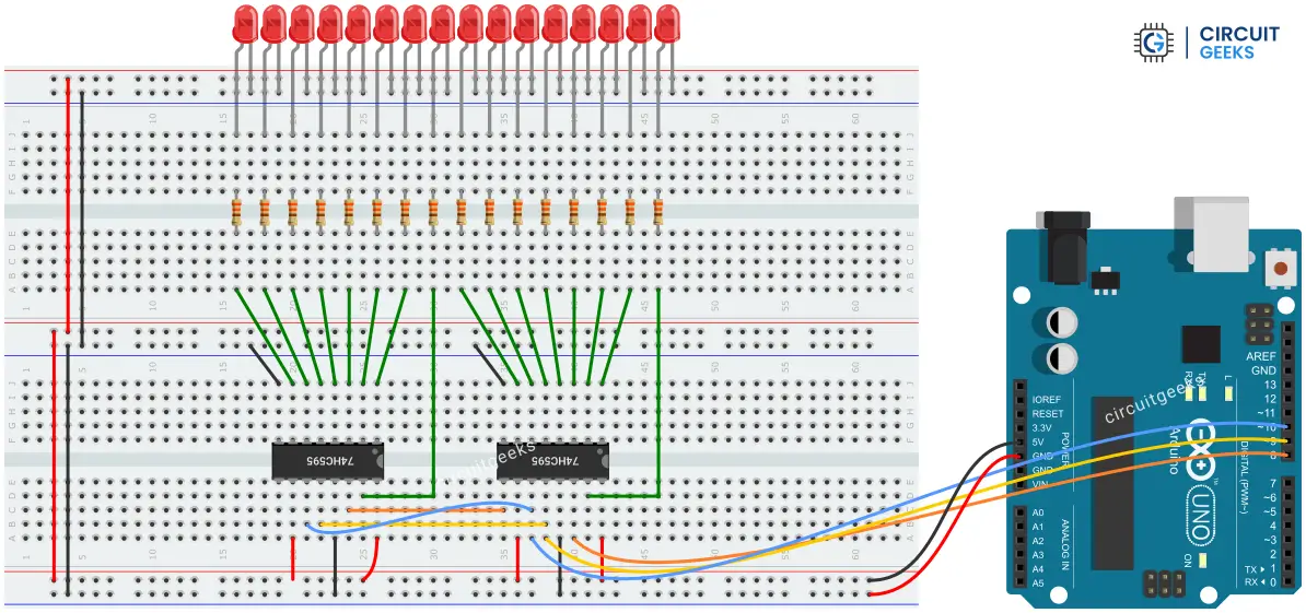 Arduino with two 74HC595 Circuit Diagram