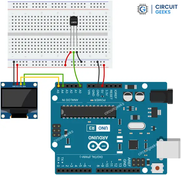 Arduino with LM35 OLED Circuit